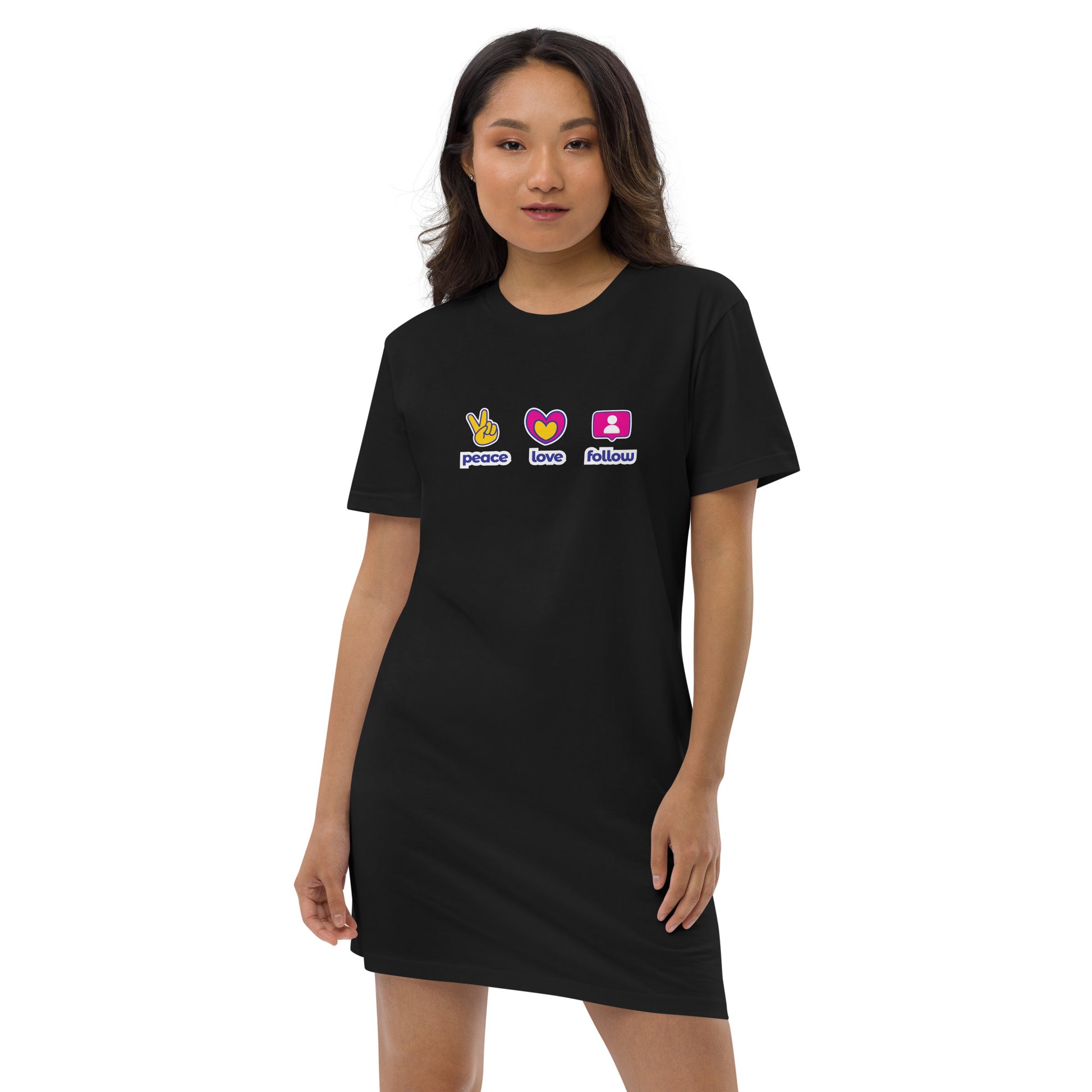 Peace, Love, Follow - Social media dress - black