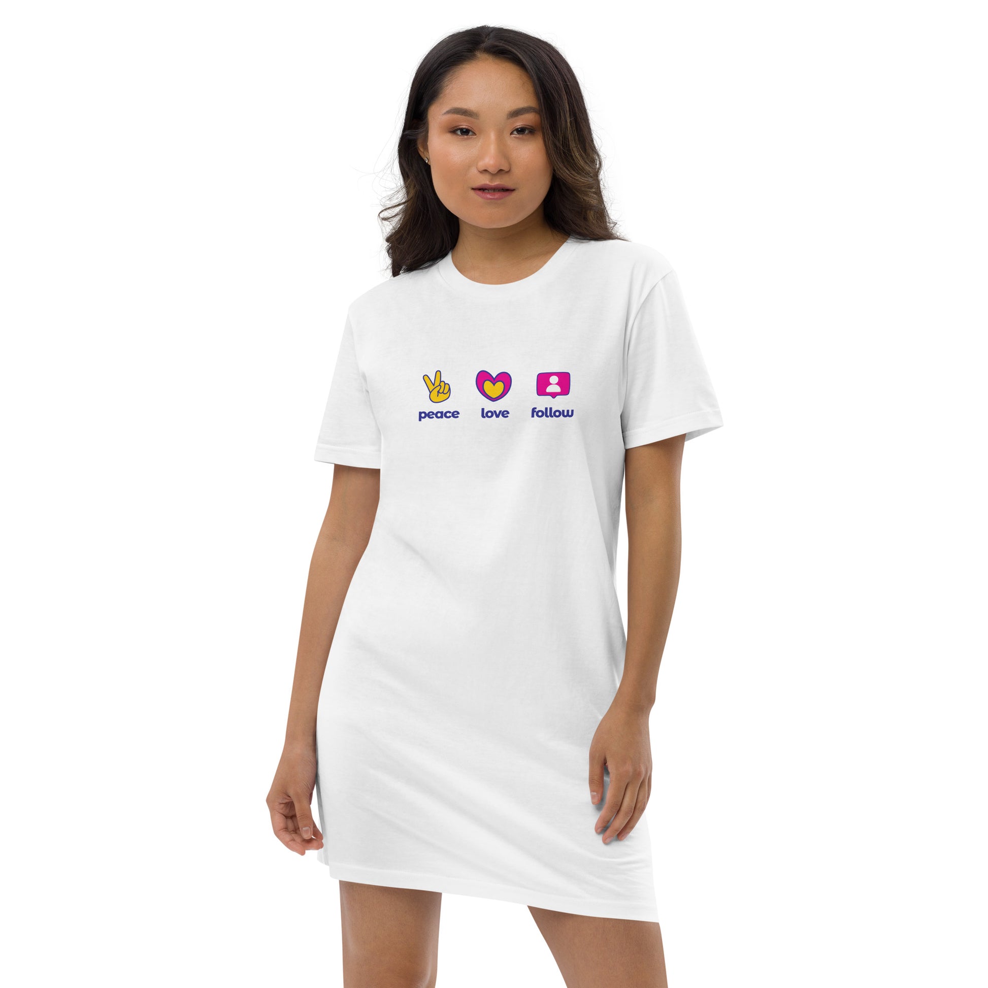 Peace, Love, Follow - Social media dress - white