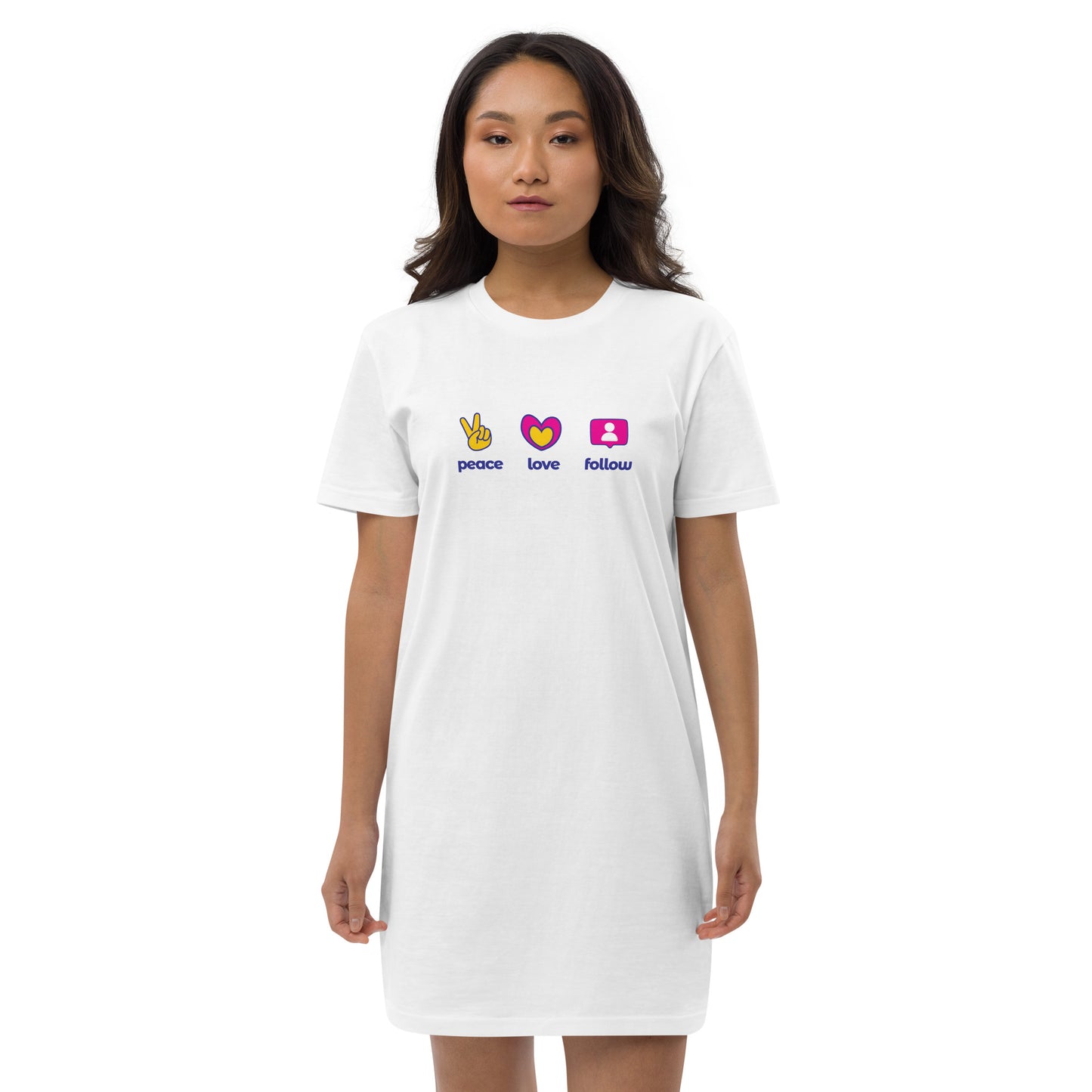 Peace, Love, Follow - Social media dress - white