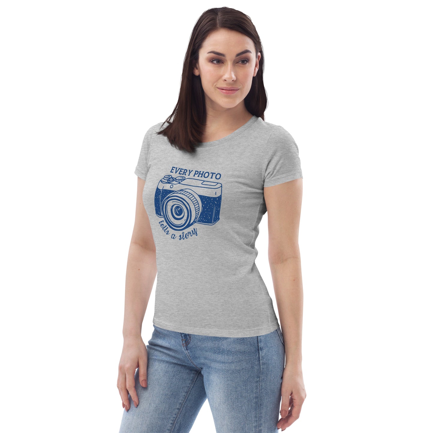 Custom made Hobby Photographer Women fitted Eco T-shirt, in grey