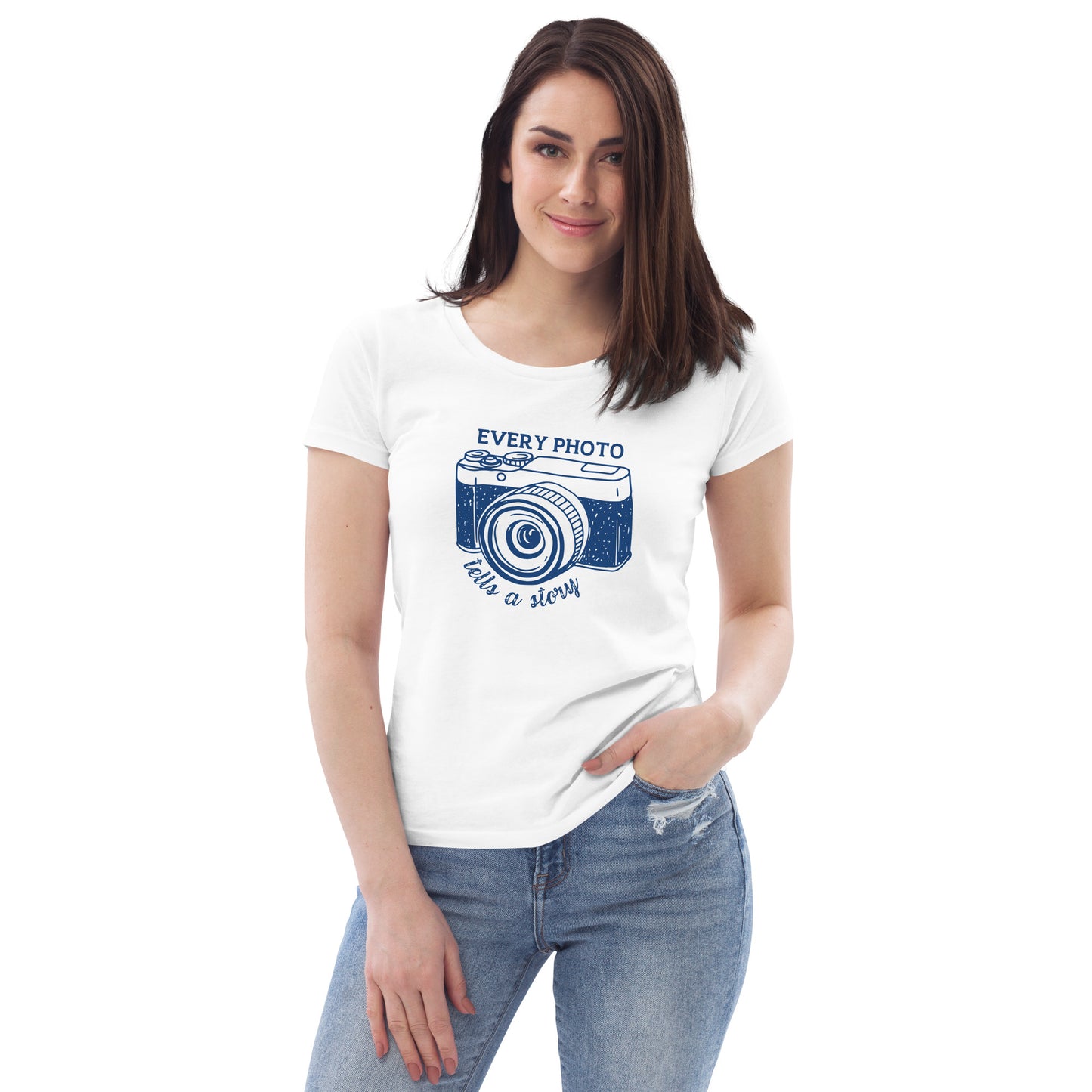 Custom made Hobby Photographer Women fitted Eco T-shirt, in white