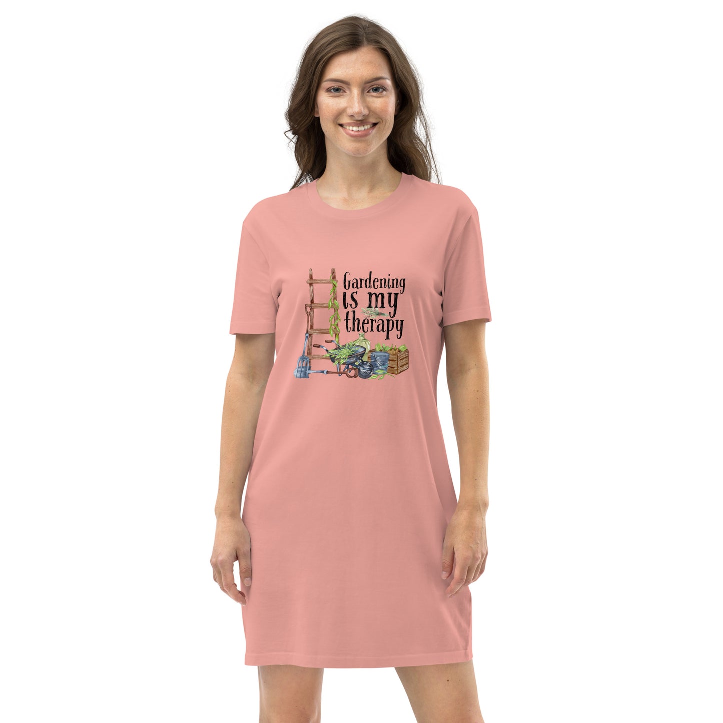 Gardening Is My Therapy Organic cotton t-shirt dress - HobbyMeFree