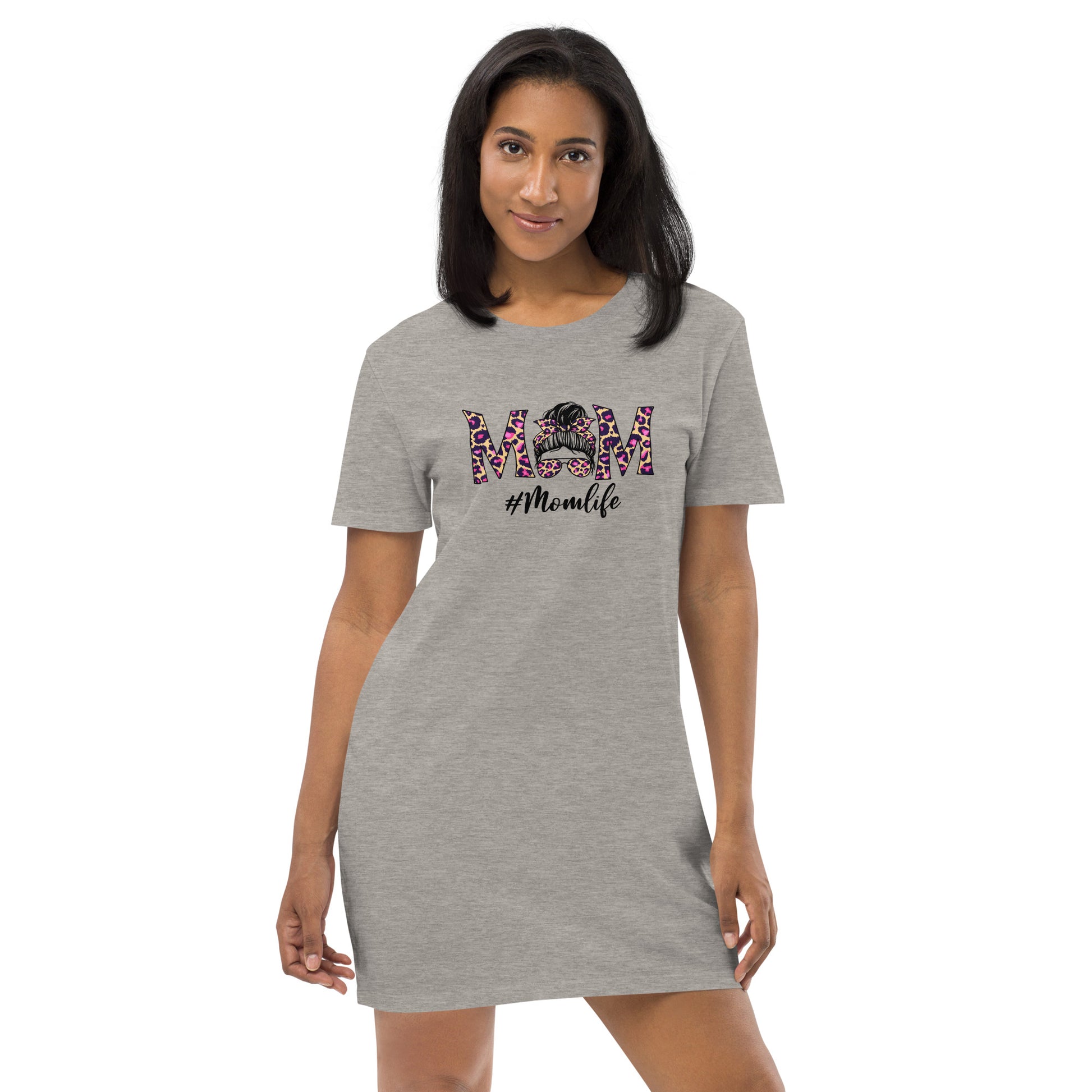 The super gift for Mothersday. Comfy organic cotton T-shirt dress in grey white for the best mom.