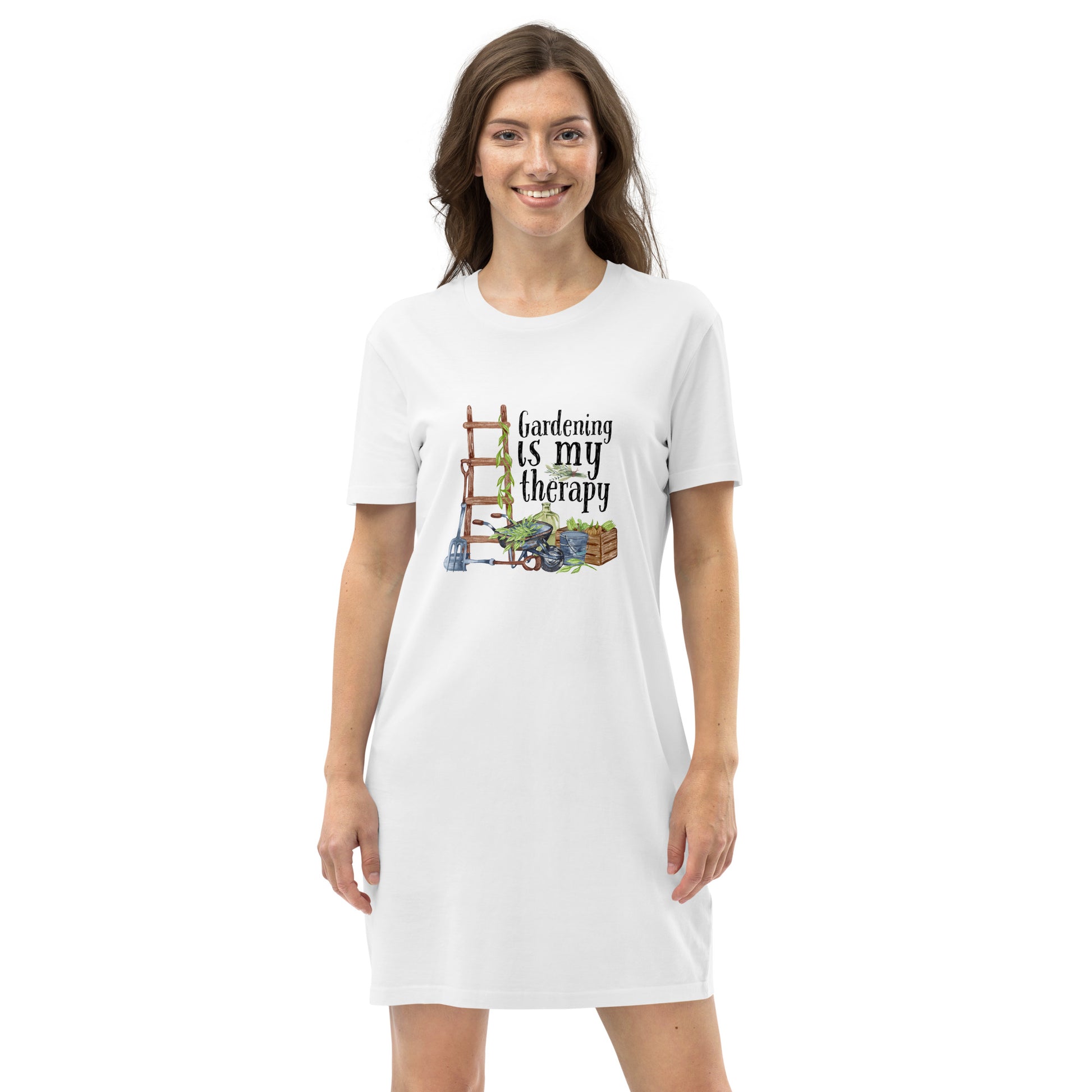 Gardening Is My Therapy Organic cotton t-shirt dress - HobbyMeFree