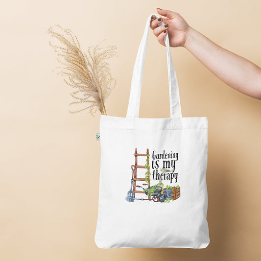 Gardening Is My Therapy Organic fashion tote bag - HobbyMeFree